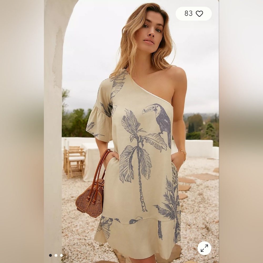 Touche One-Shoulder Toucan Mini Cover-Up Dress size S NEW